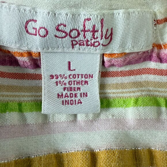 Vtg Go Softly Patio House Dress Large Multicolor Striped Cotton Blend Full Zip - Picture 3 of 11